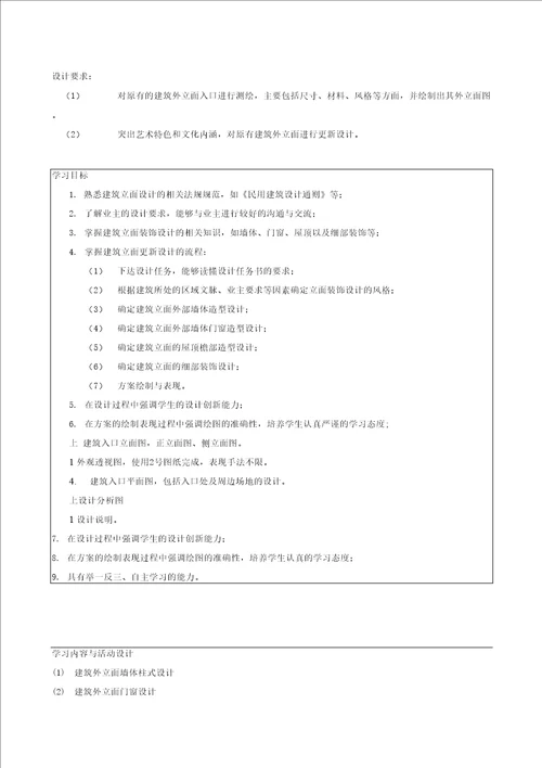 建筑外立面设计学习领域课程标准