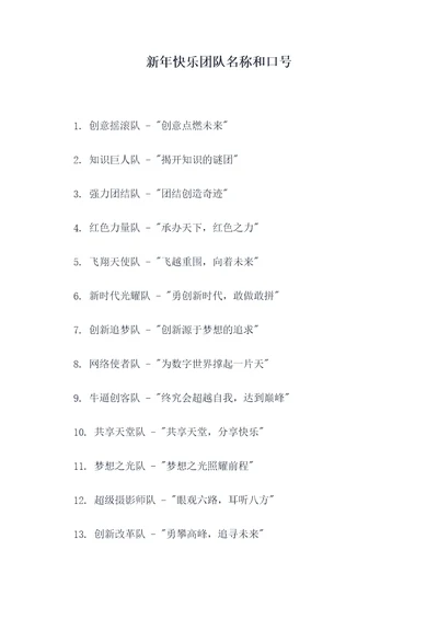 新年快乐团队名称和口号