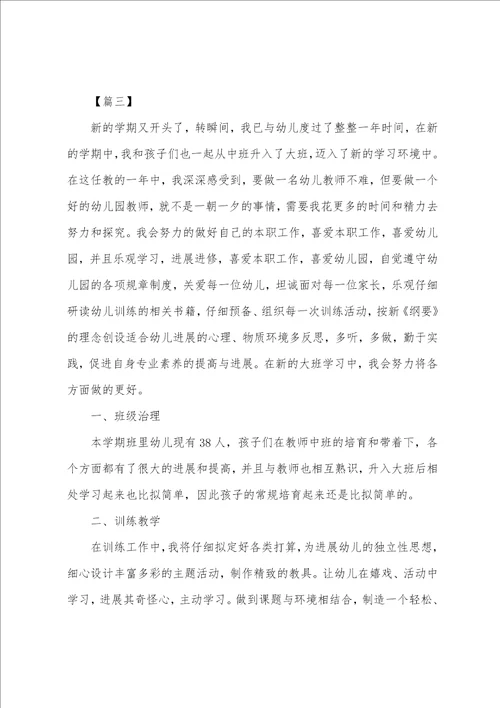 幼儿园教师大班个人工作计划