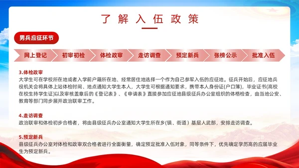 红色简约风春季征兵宣传PPT模板