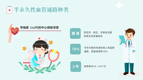 红色蓝色插画风简约风血液透析血液通路医疗健康护理培训PPTm