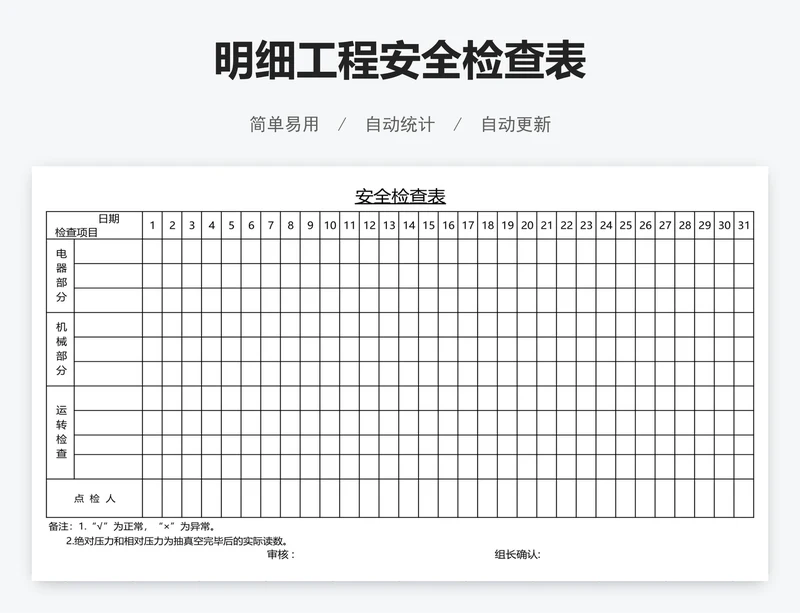 明细工程安全检查表