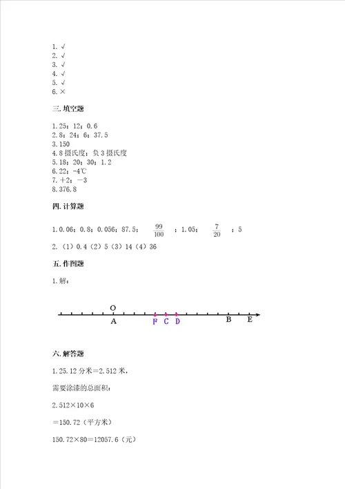 2023小学六年级下册数学期末测试卷及参考答案达标题