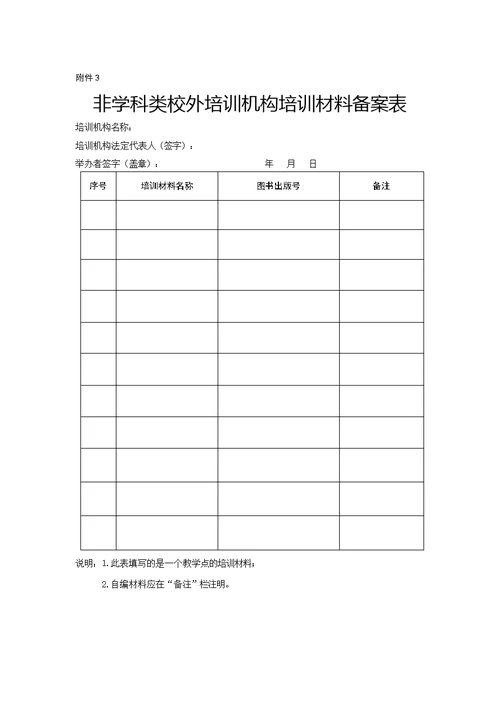 内蒙古非学科校外培训机构设立申请登记表、从业人员明细表、培训材料备案表、设立核准书