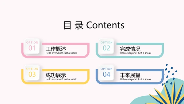 粉色小清新微立体述职报告通用PPT动态模板