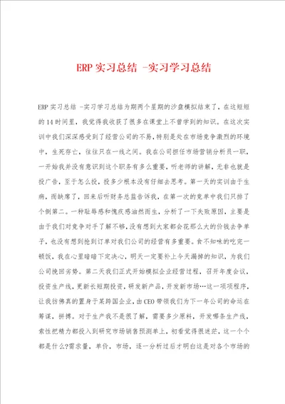 ERP实习总结 实习学习总结