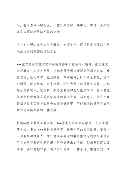 公安系统党支部班子专题组织生活会个人对照检查材料.docx