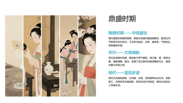 黄绿色国画新中式中国传统文化簪花PPT模板