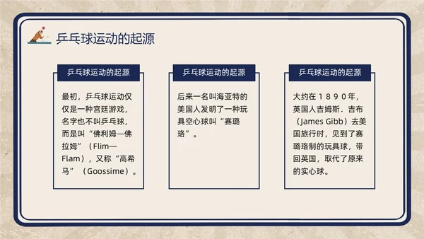 复古插画小学体育PPT课件乒乓球运动的起源与发展PPT模板