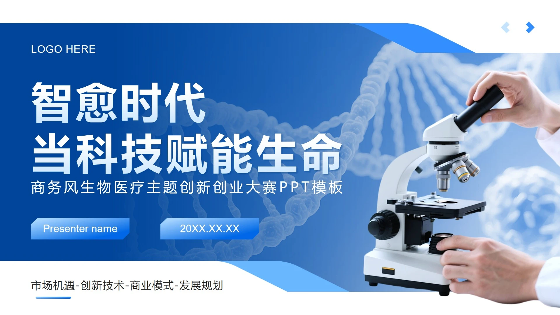 蓝色商务风生物医疗主题创新创业大赛PPT模板