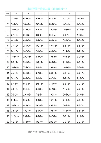 珠心算一阶练习题直加直减