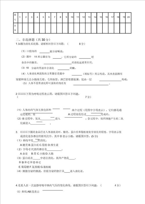 七年级生物下册第一次考试题