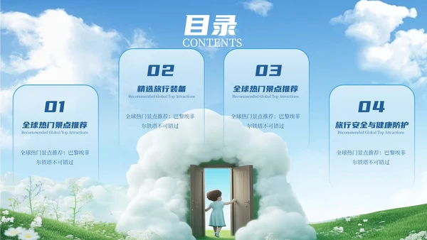 卡通毛毡风4月旅游攻略ppt模板