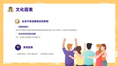黄色手绘风大学生消费观主题班会