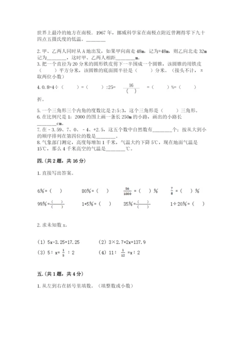 河南省平顶山市六年级下册数学期末测试卷（精选题）.docx