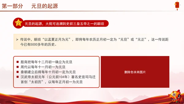 中国传统节日元旦的起源历史专题党课PPT