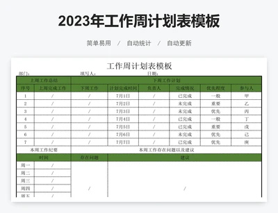 2023年工作周计划表模板
