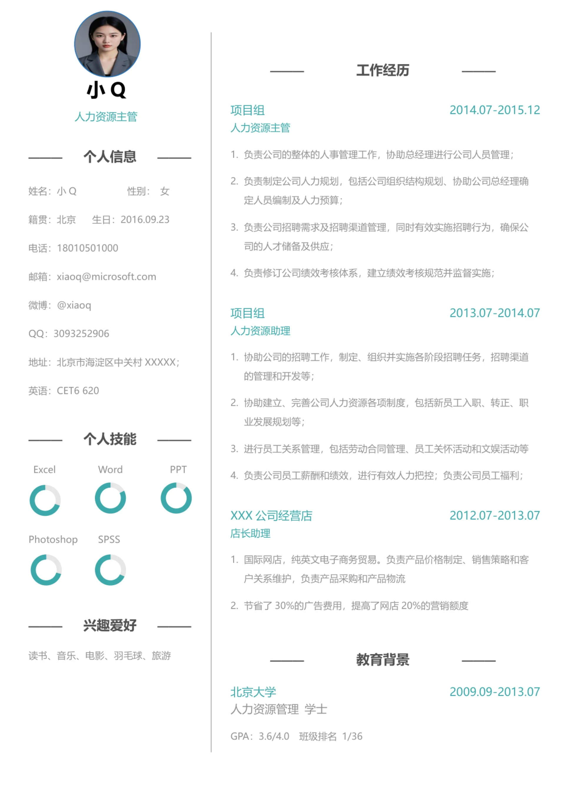 人力资源主管简历43