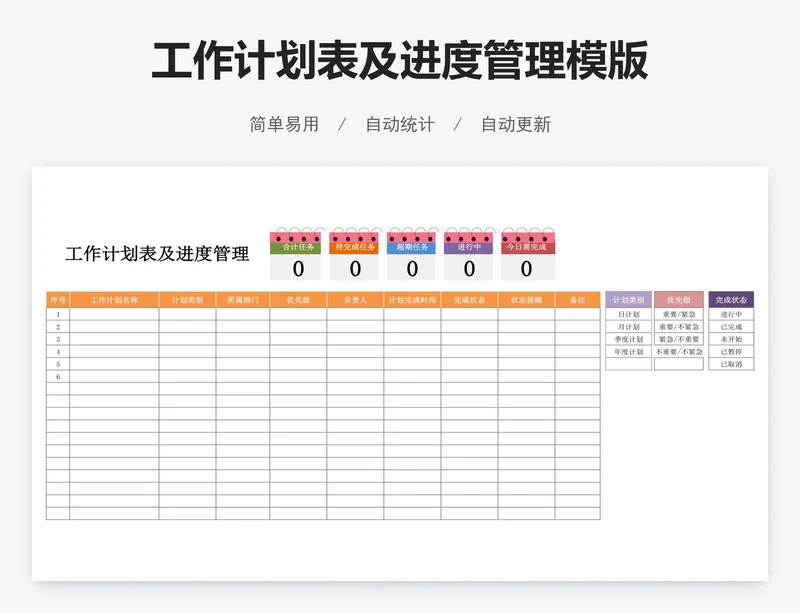 工作计划表及进度管理模版