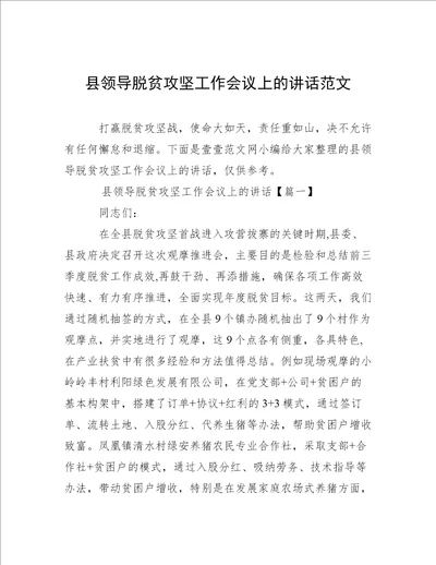 县领导脱贫攻坚工作会议上的讲话范文