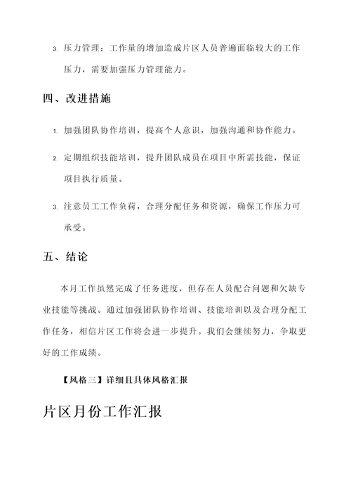 片区月份工作汇报