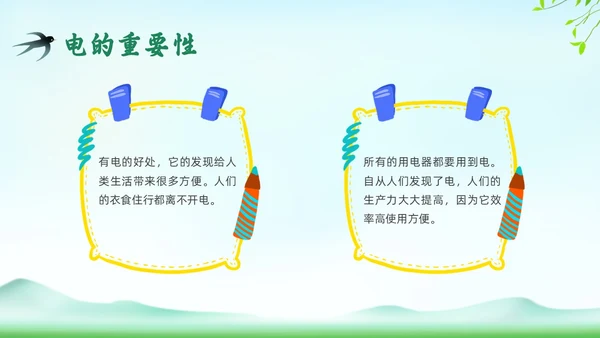 绿色插画环保节约用电主题班会PPT课件