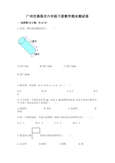 广州市番禺市六年级下册数学期末测试卷审定版.docx