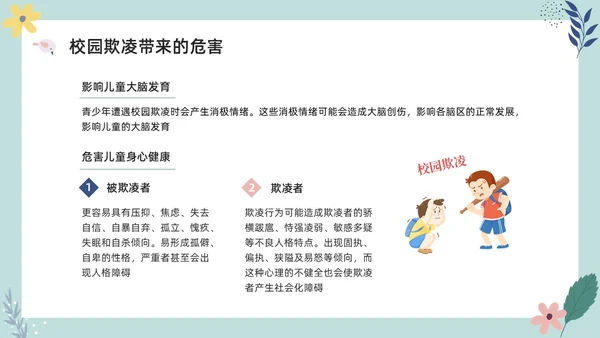 彩色小清新卡通预防校园欺凌家长会PPT课件