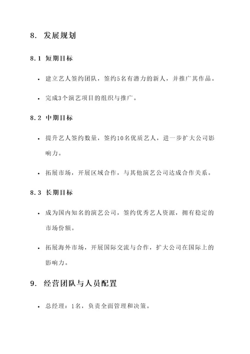 演艺公司计划书方案