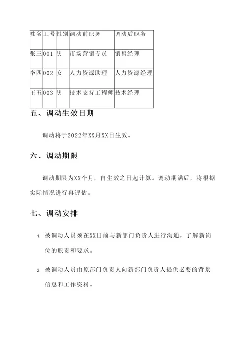 员工岗位调令通知单