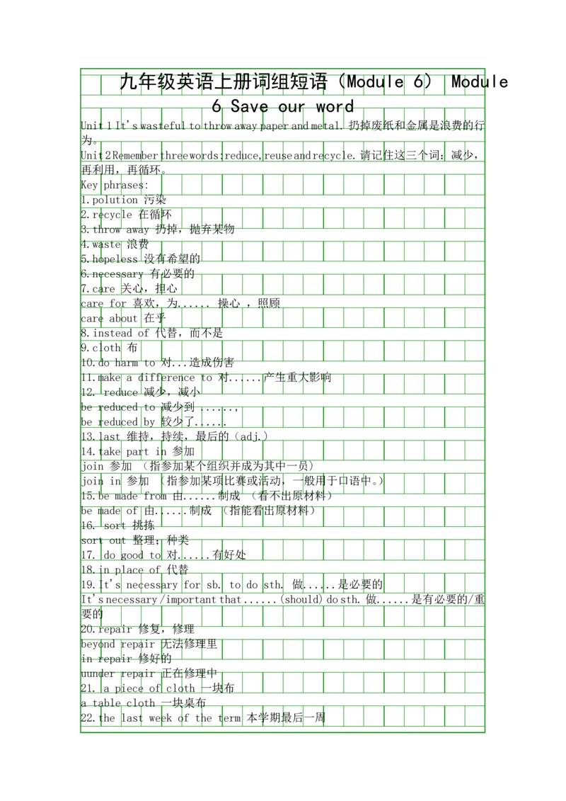 九年级英语上册词组短语Module-6.docx