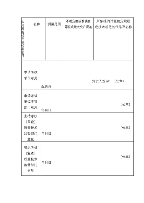 计量标准考核复查申请书