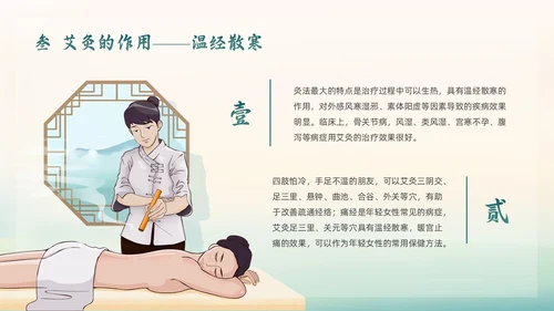 绿色简约国潮风艾灸养生PPT模板