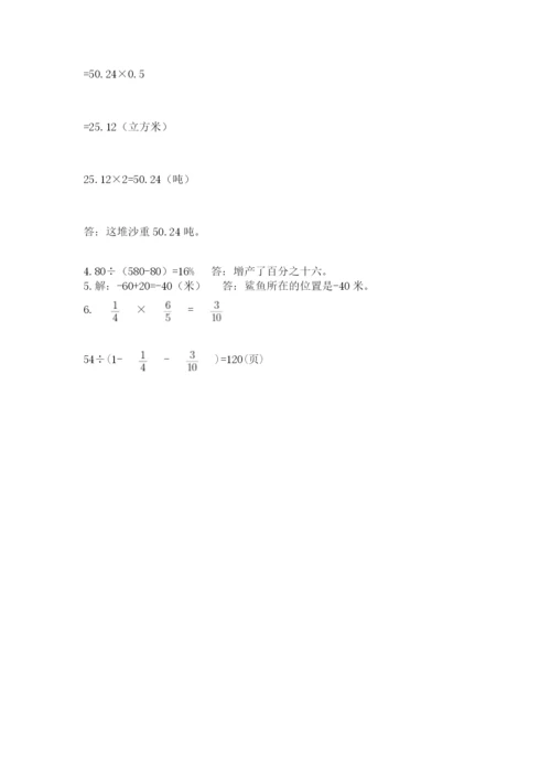 小学六年级数学摸底考试题（突破训练）.docx