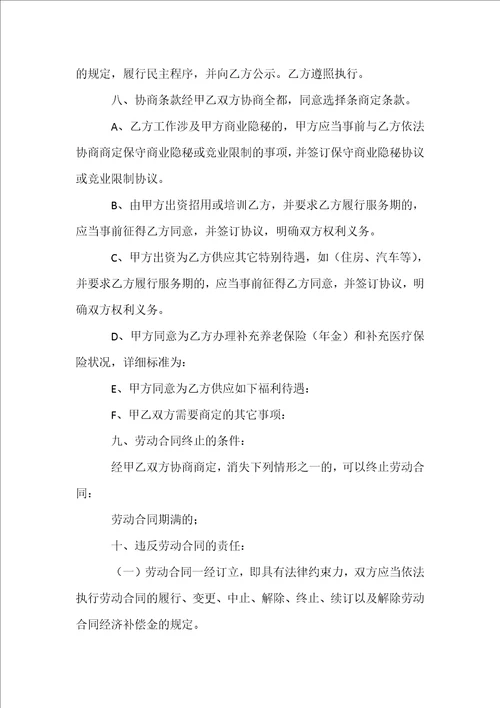 个人劳动合同标准格式合集6篇