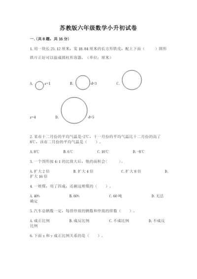 苏教版六年级数学小升初试卷及完整答案（有一套）.docx