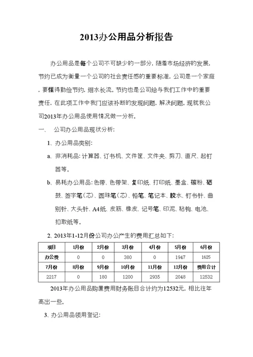 办公用品分析报告