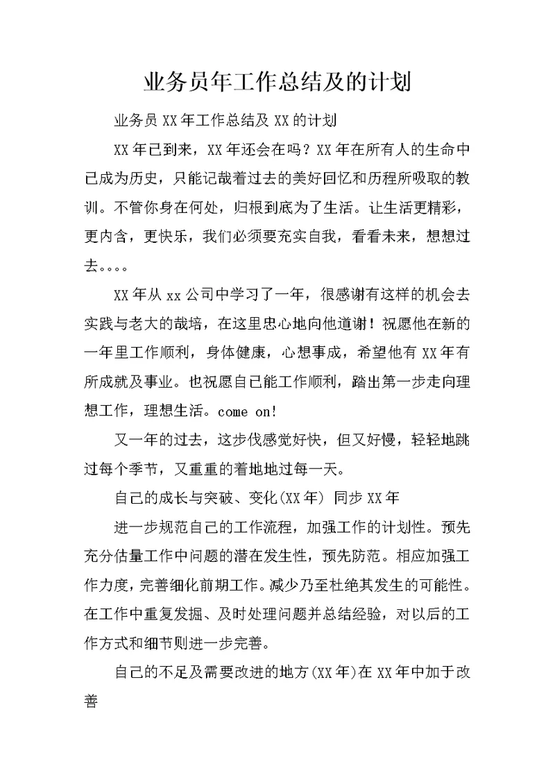 业务员年工作总结及的计划