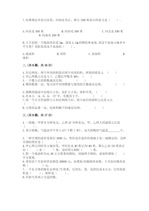 人教版六年级数学下学期期末测试题审定版.docx