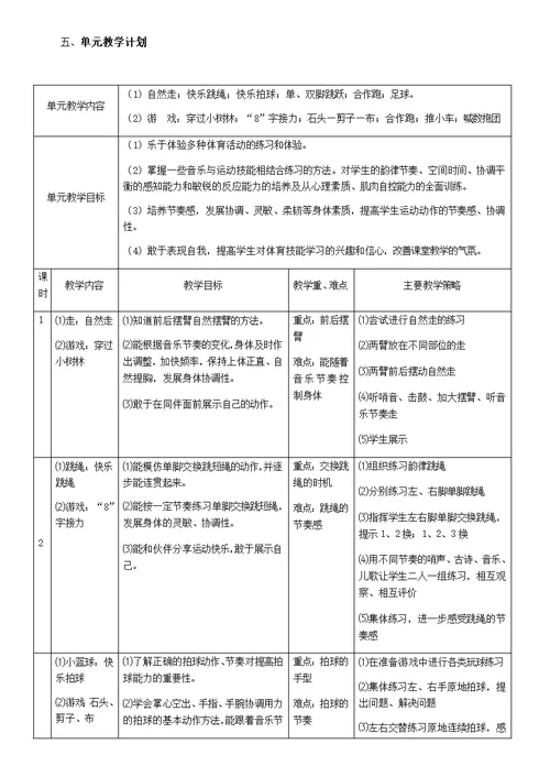 水平一：二年级韵律节奏与游戏单元