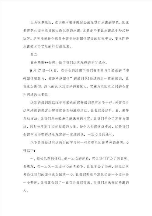 2021年团体凝聚力培训心得示例欣赏