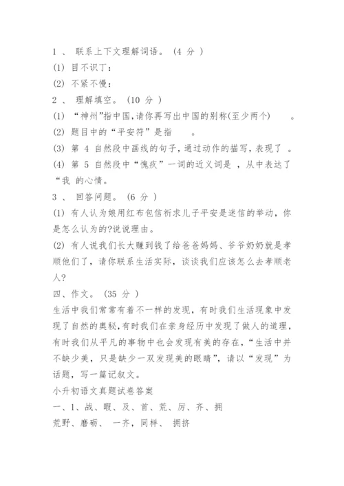 小升初语文真题试卷及答案人教版.docx
