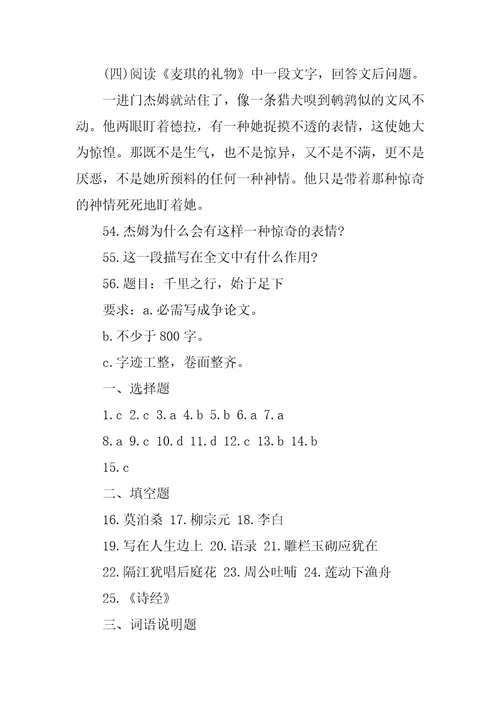 2023年大专自考语文试题及答案解析成人自考大专语文考试答题及答案试卷模板