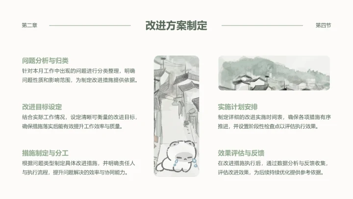 黑白猫绿色水墨风月度汇报