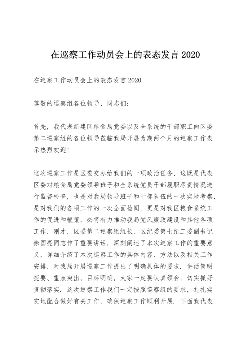 在巡察工作动员会上的表态发言2020.docx