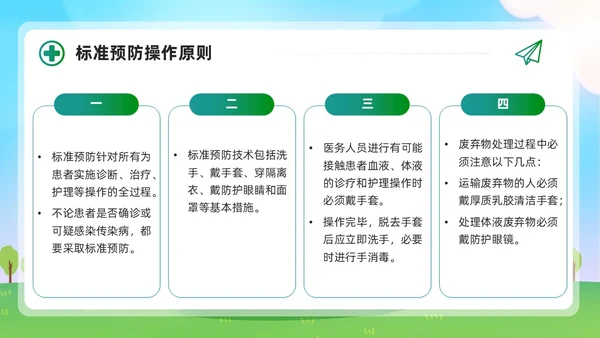 清新展板风简约增强防护意识实施标准预防会议报告PPT模板