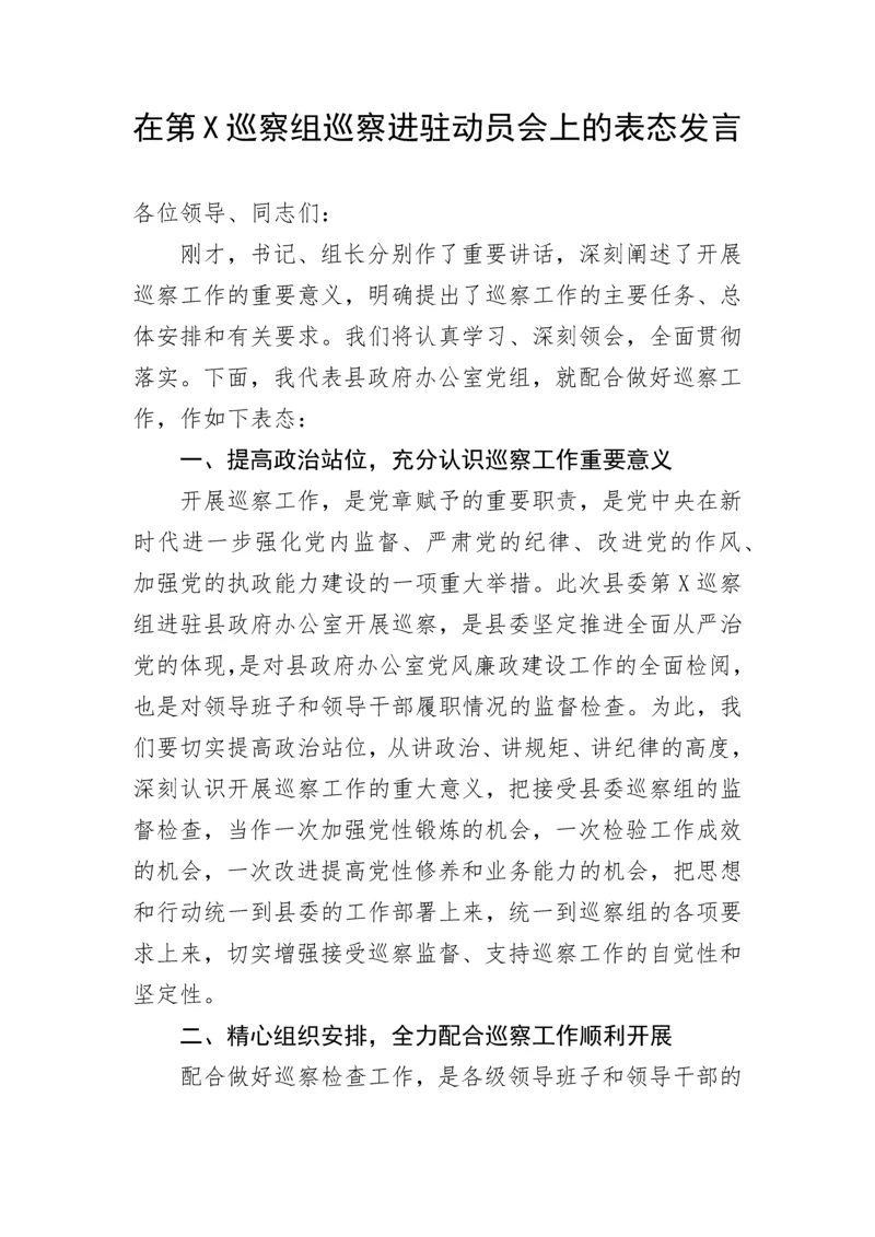 【巡视巡察】在第X巡察组巡察进驻动员会上的表态发言.docx
