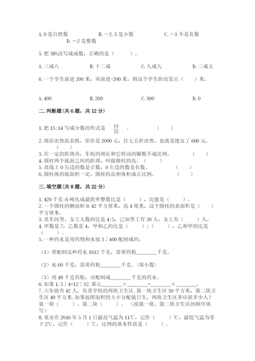 岱山县六年级下册数学期末测试卷（名师推荐）.docx