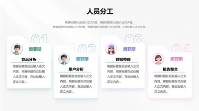 人员分工-多色简约风团队汇报关系页PPT单页