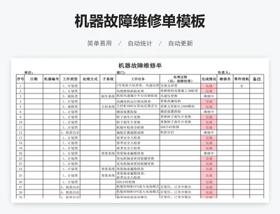 机器故障维修单模板